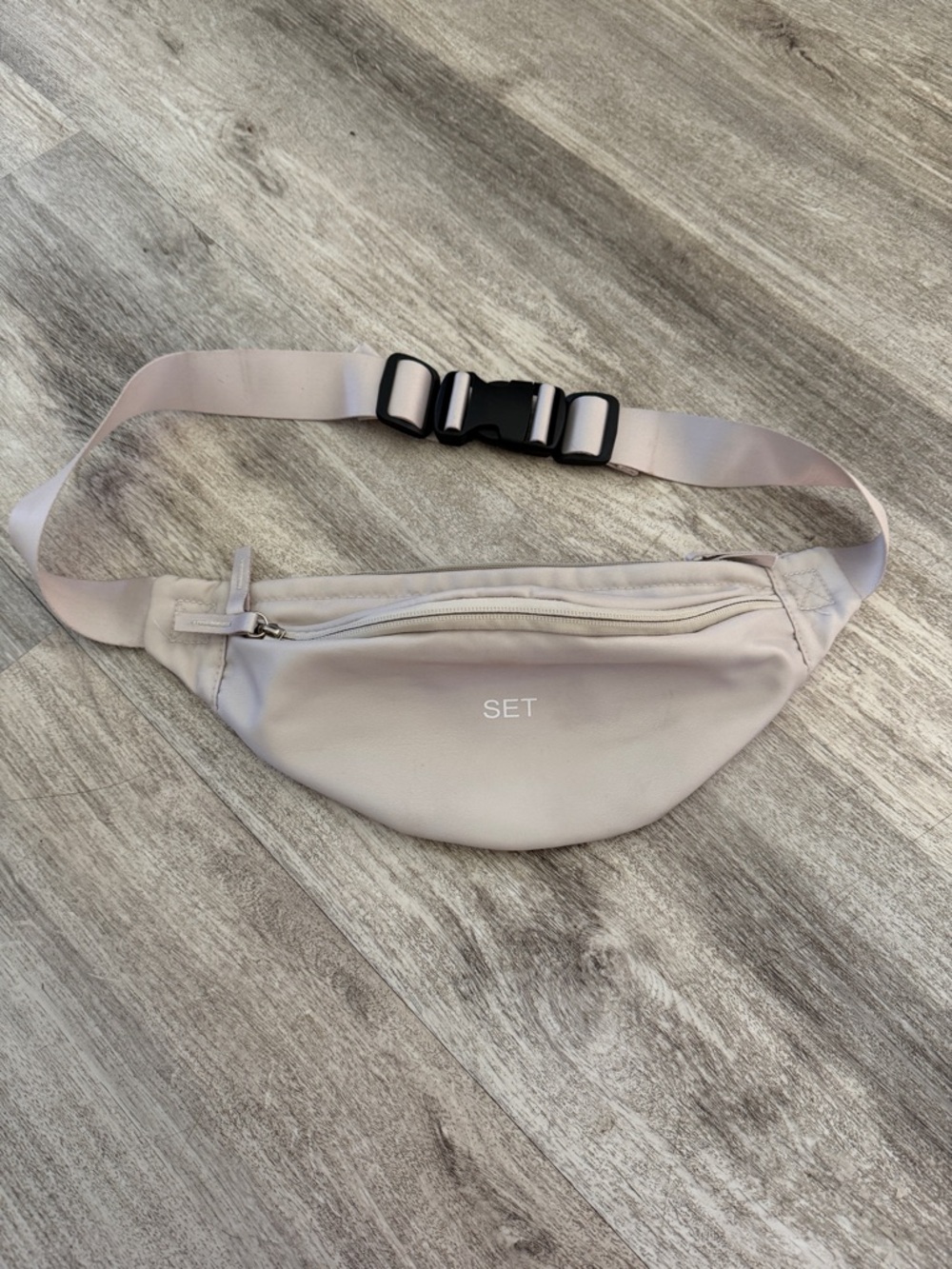 SET Active Light Beige Leather Belt Bag with Black Buckle